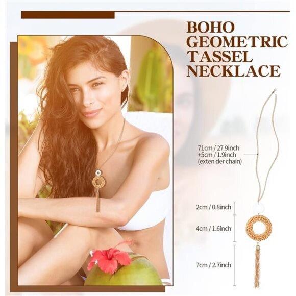 3 Pcs Rattan Necklace Earrings Bracelet Set Includes Dangle Earring Bohemian - Picture 3 of 5